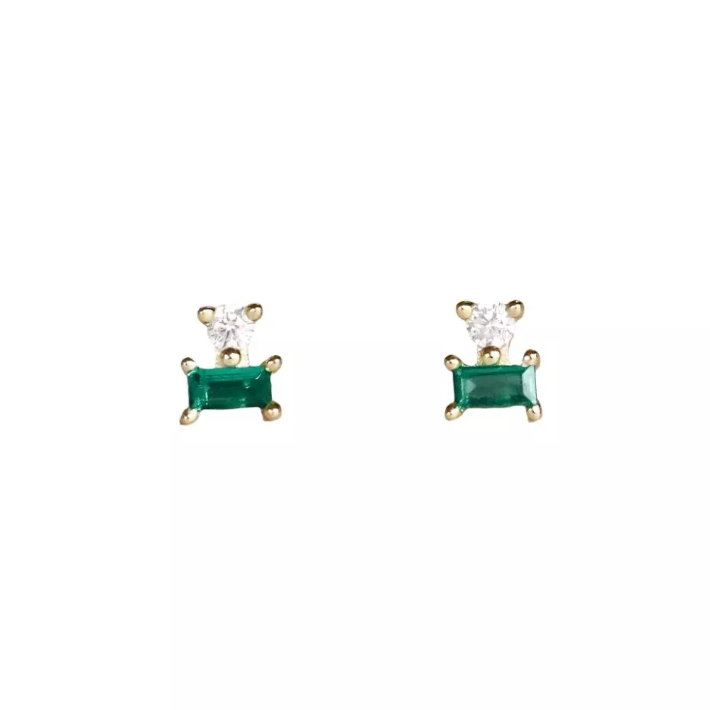 Double Stud Stack Emerald Earring