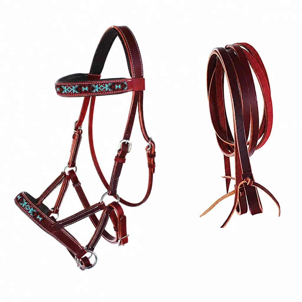 English Western Horse Leather Bitless Sidepull Bridle w/ Split Reins 77RS12