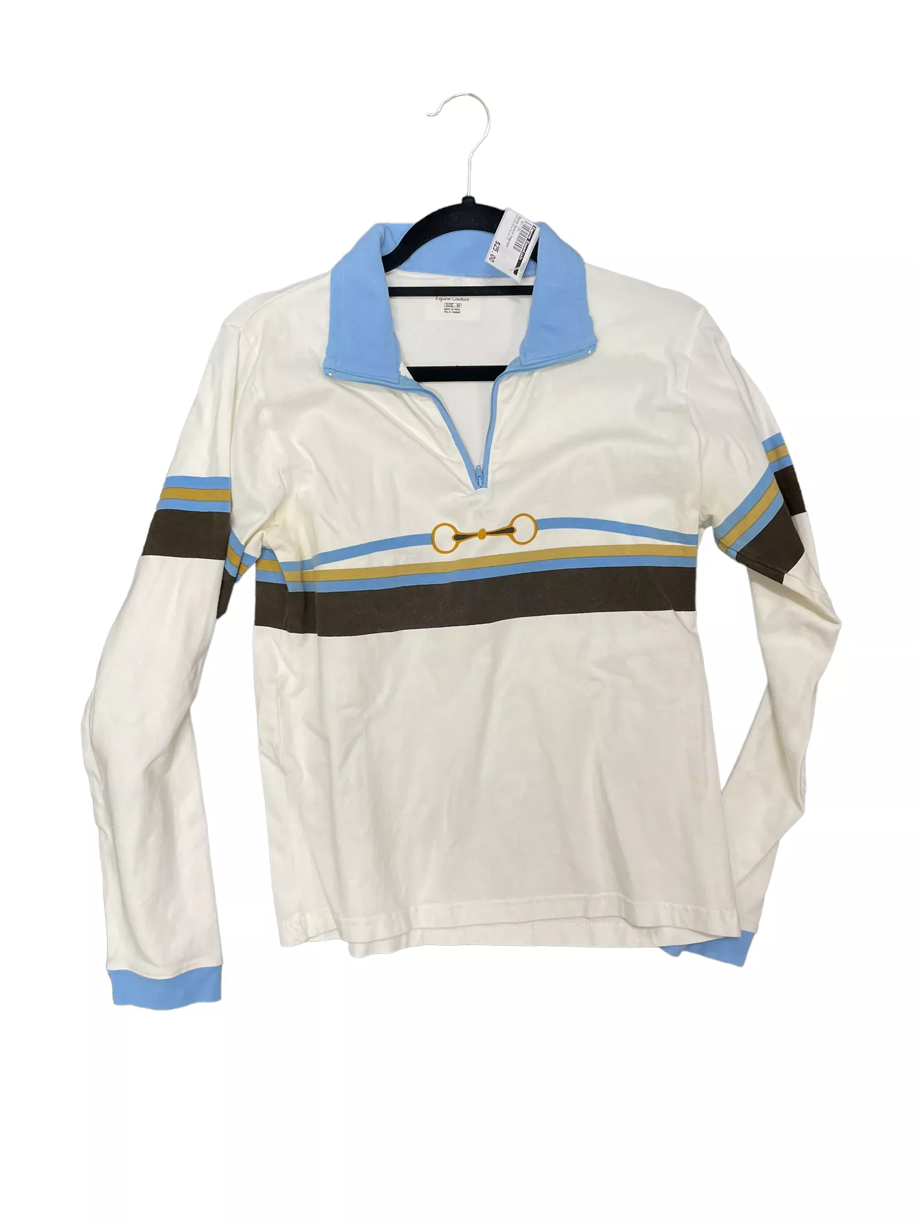 Equine Couture LS Top - White/Blu/Brwn - M - USED -