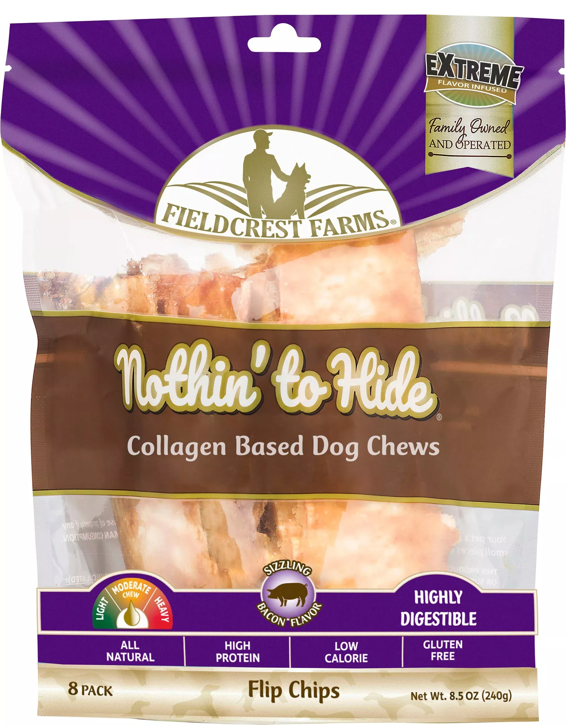 Ethical Nothin' to Hide Flip Chip Dog Chews, Bacon, 8-Pack