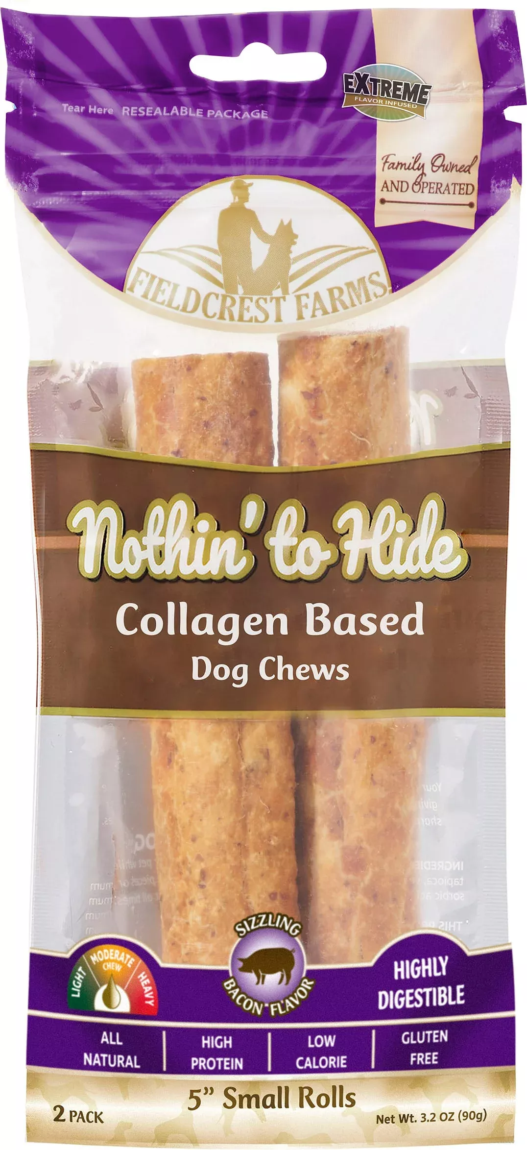 Ethical Nothin' to Hide Small Roll Dog Chew, Bacon, 2 Pack