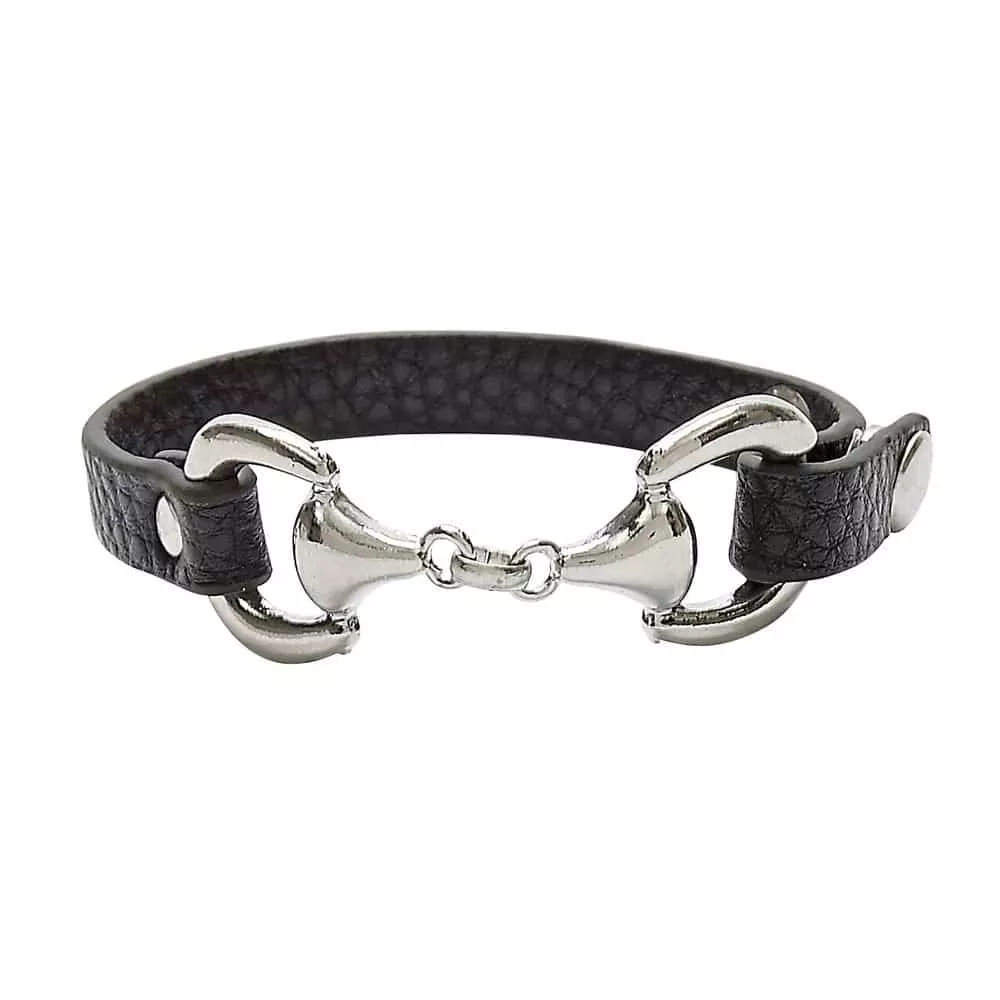 Faux Leather Snaffle Bit Bracelet Black