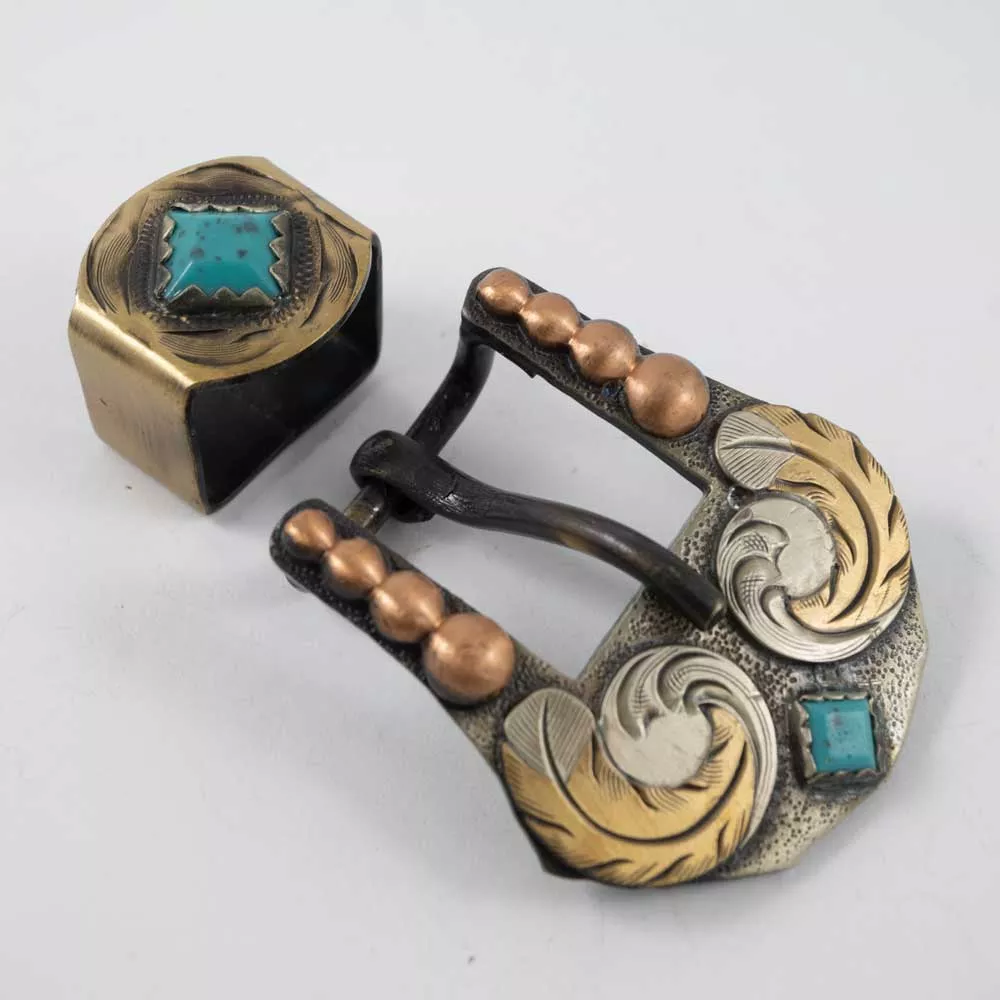 Feather w/Turquoise Stone Buckle Set