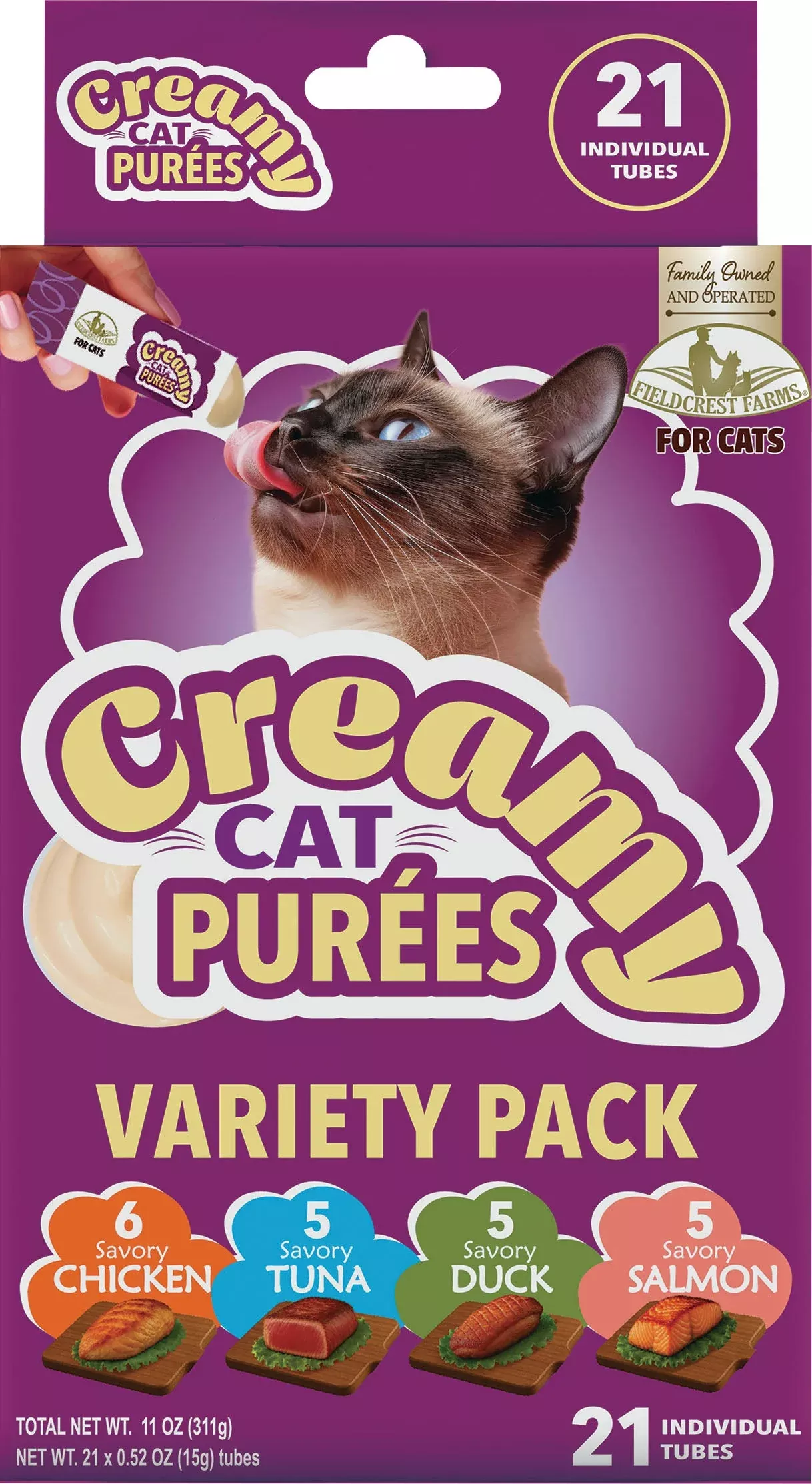 Fieldcrest Farms Creamy Cat Purees, Assorted, 21 Count