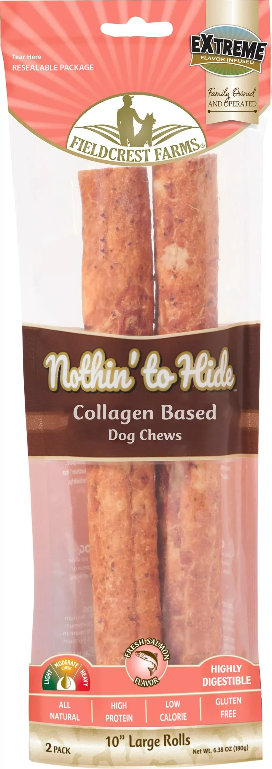 Fieldcrest Farms Rawhide Alternative Rolls, Salmon, 10 in, 2 Pack