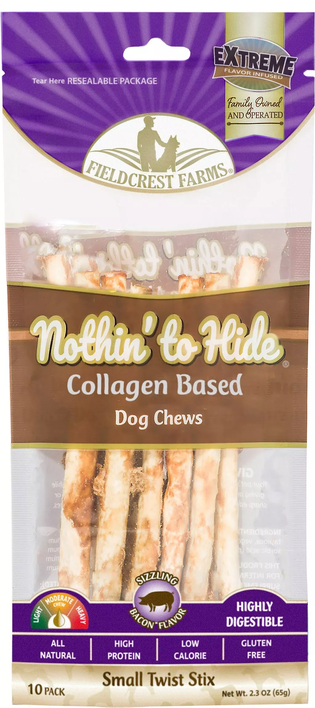 Fieldcrest Farms Rawhide Alternative Twist Stix Bacon 10 Pack