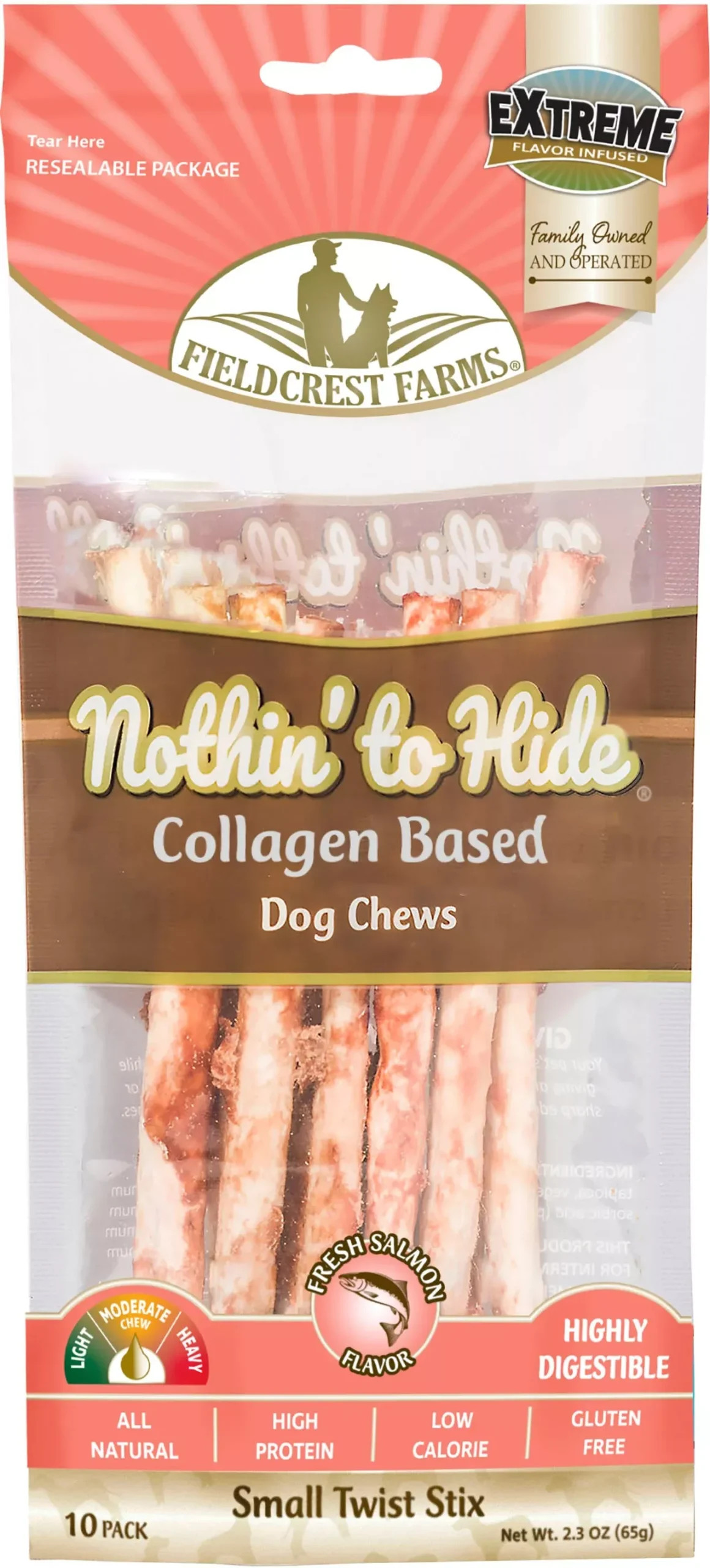 Fieldcrest Farms Rawhide Alternative Twist Stix, Salmon, 10 Pack