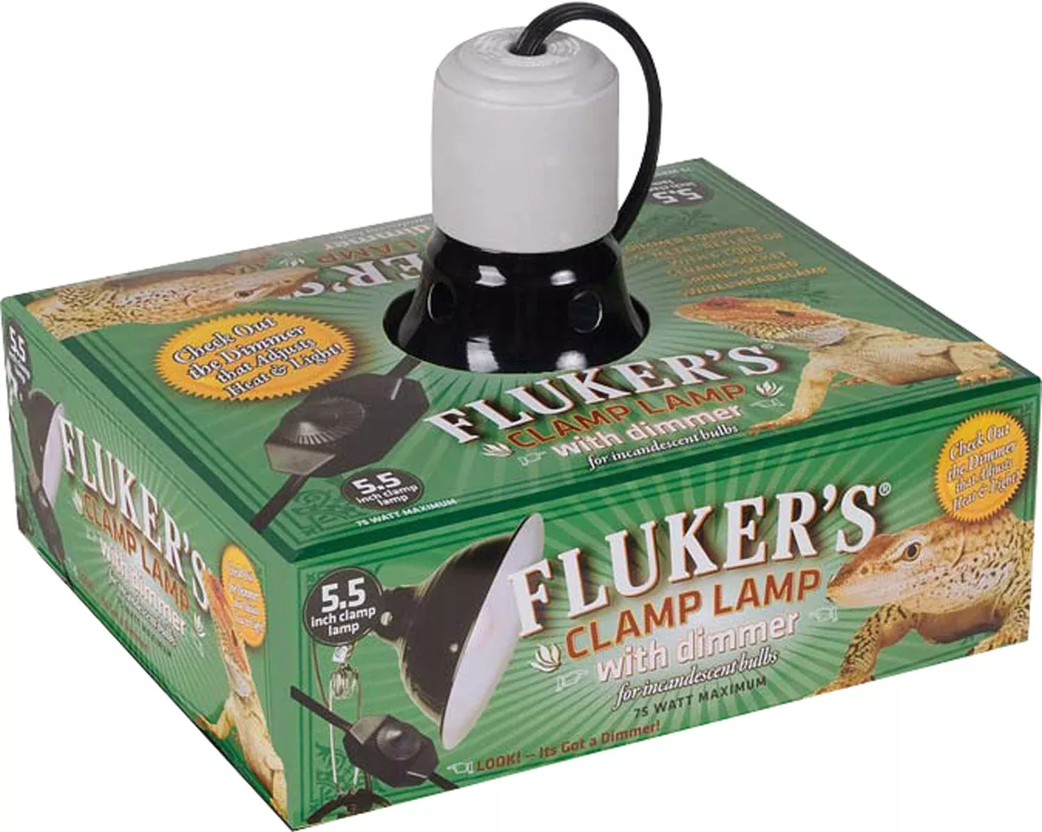 Fluker's Ceramic Clamp Lamp with Dimmer, 5.5 in