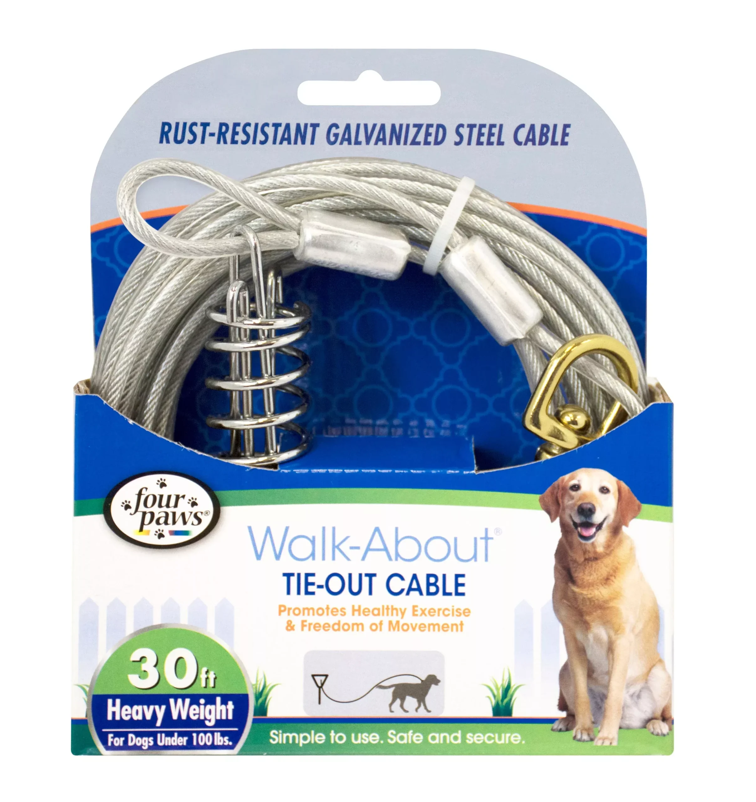 Four Paws Walk-About Heavy Weight Tie-Out Cable, Silver, 30 ft