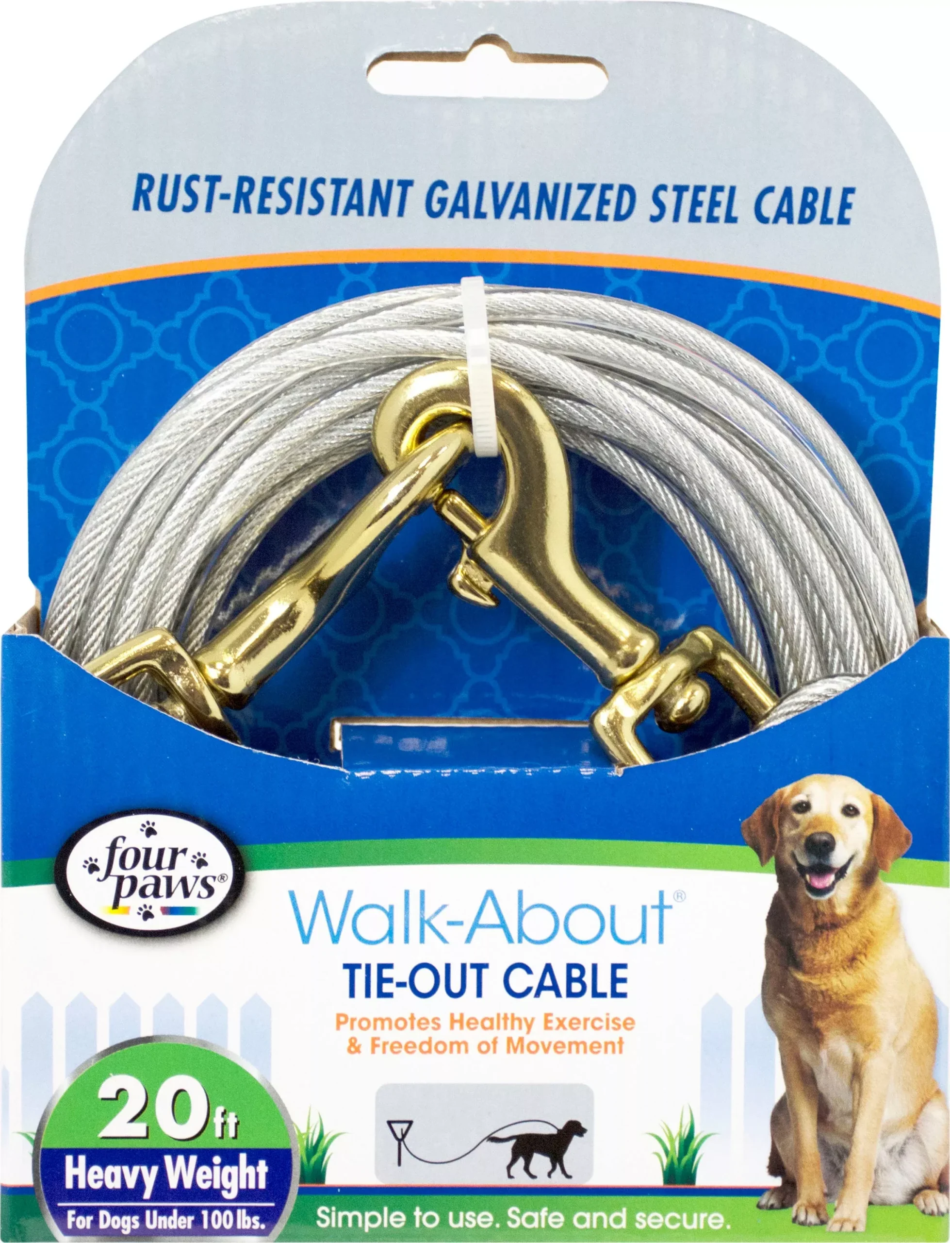 Four Paws Walk-About Tie-Out Cable, Heavy Weight, Silver, 20 ft