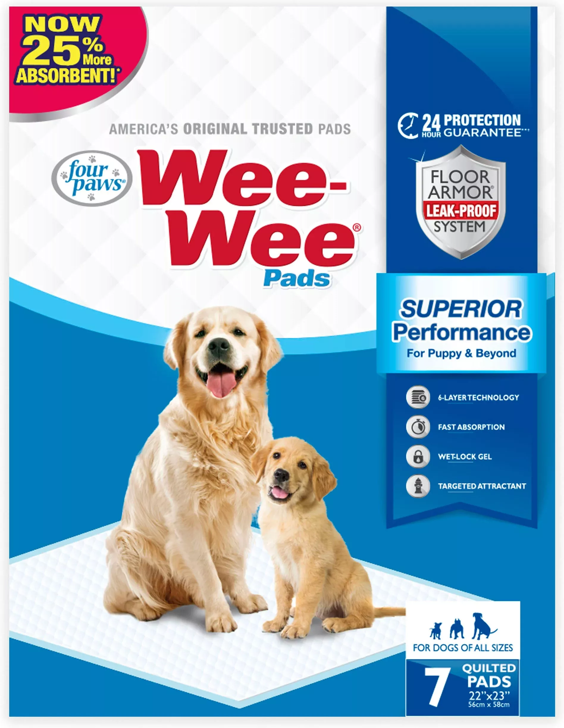 Four Paws Wee-Wee Pads, 22 x 23 in, 7 Pack