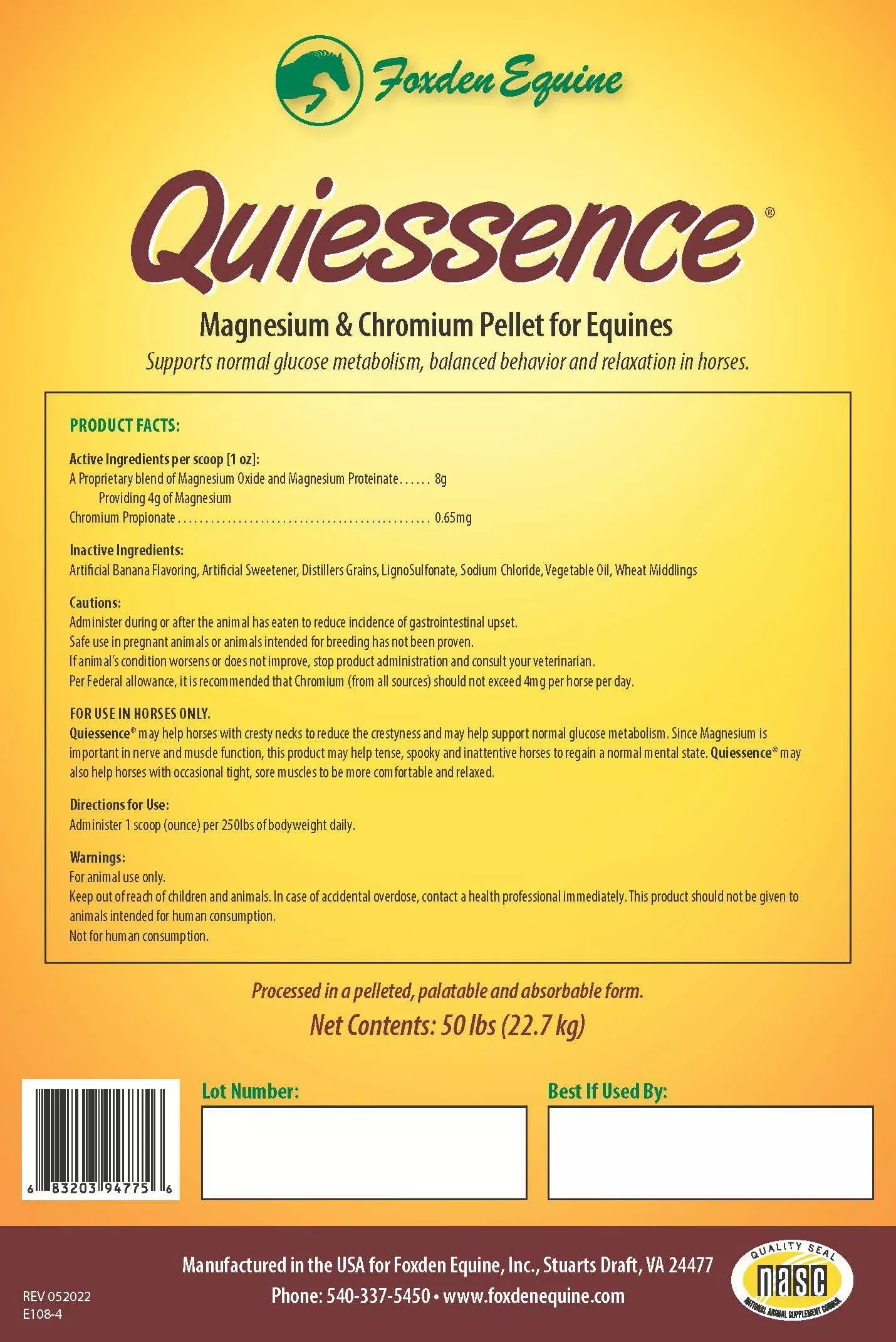 Foxden Quiessence Magnesium & Chromium Pellets, 50 lb