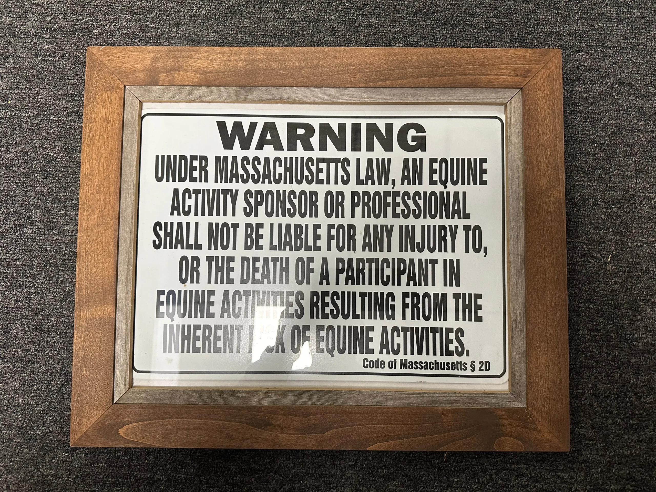 Framed Mass Equine Law sign