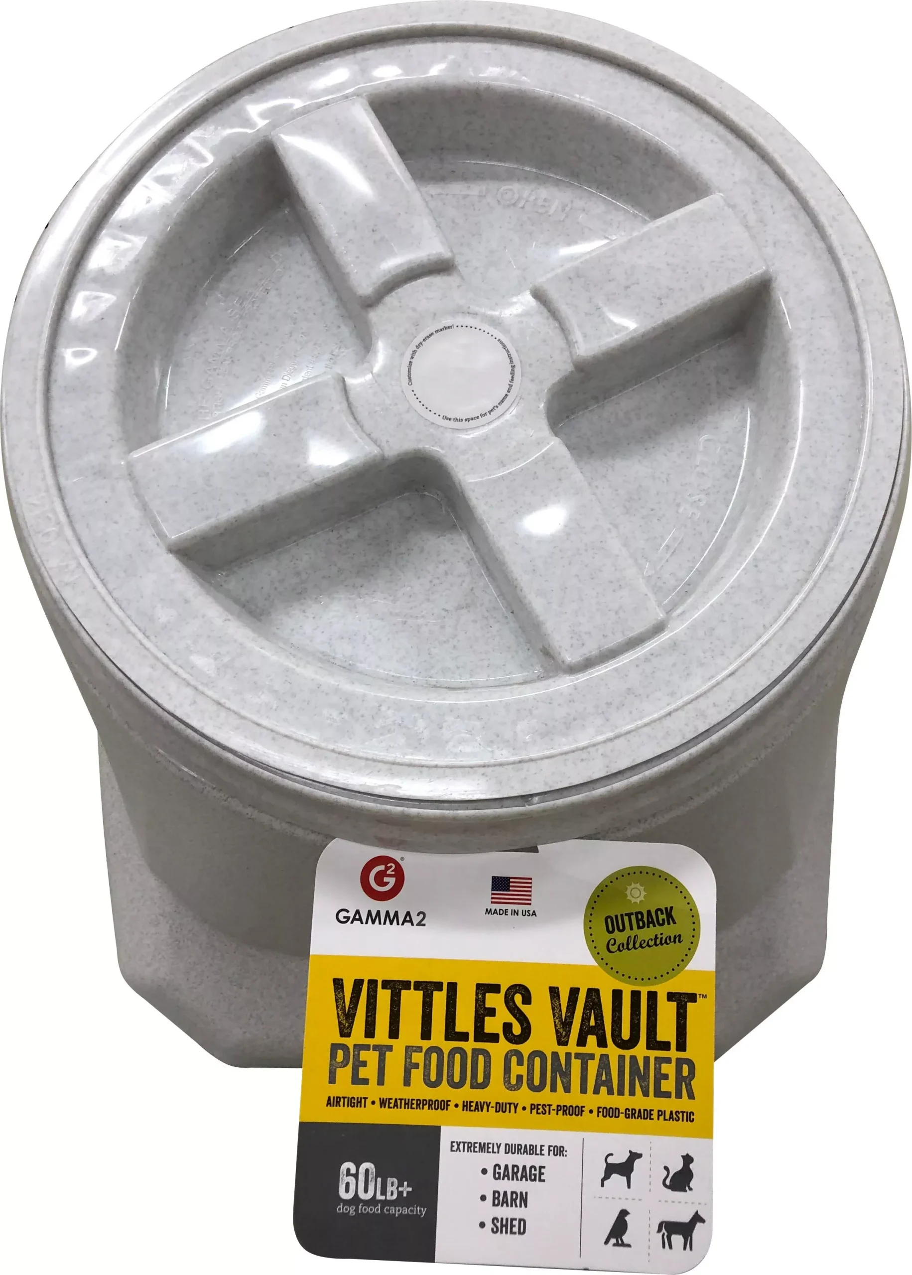Gamma2 Vittles Vault Outback Stackable Pet Food Container, White, 60 lb