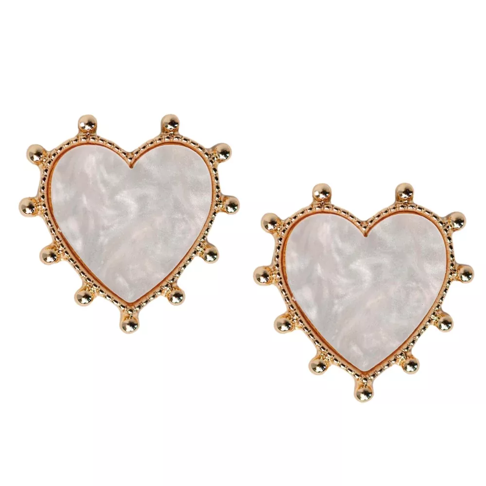 Gold Studded Pink Heart Earrings
