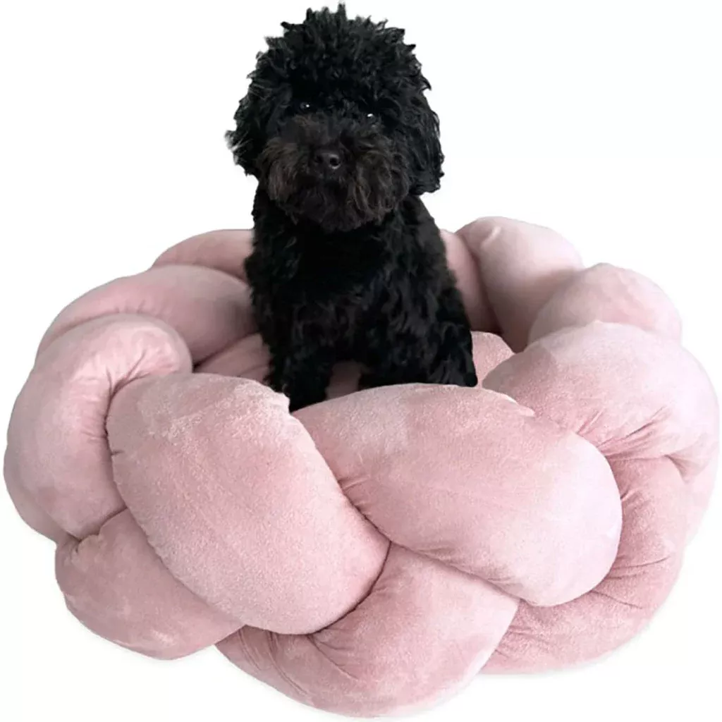 Goo-eez Round Braided Suede Pet Bed Pink 24 in