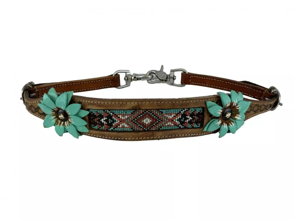 Hand painted 3D Flower wither strap with beaded center