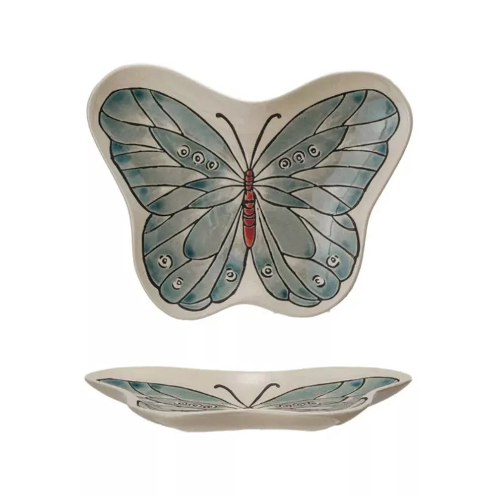 Hand-Painted Stoneware Butterfly Plate
