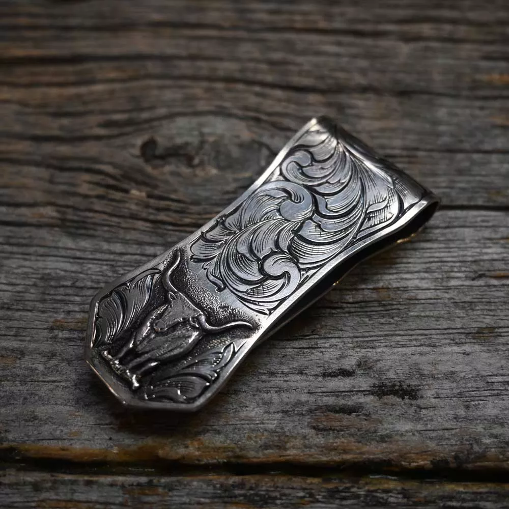 Handmade Thiel Silver Engraved Money Clip