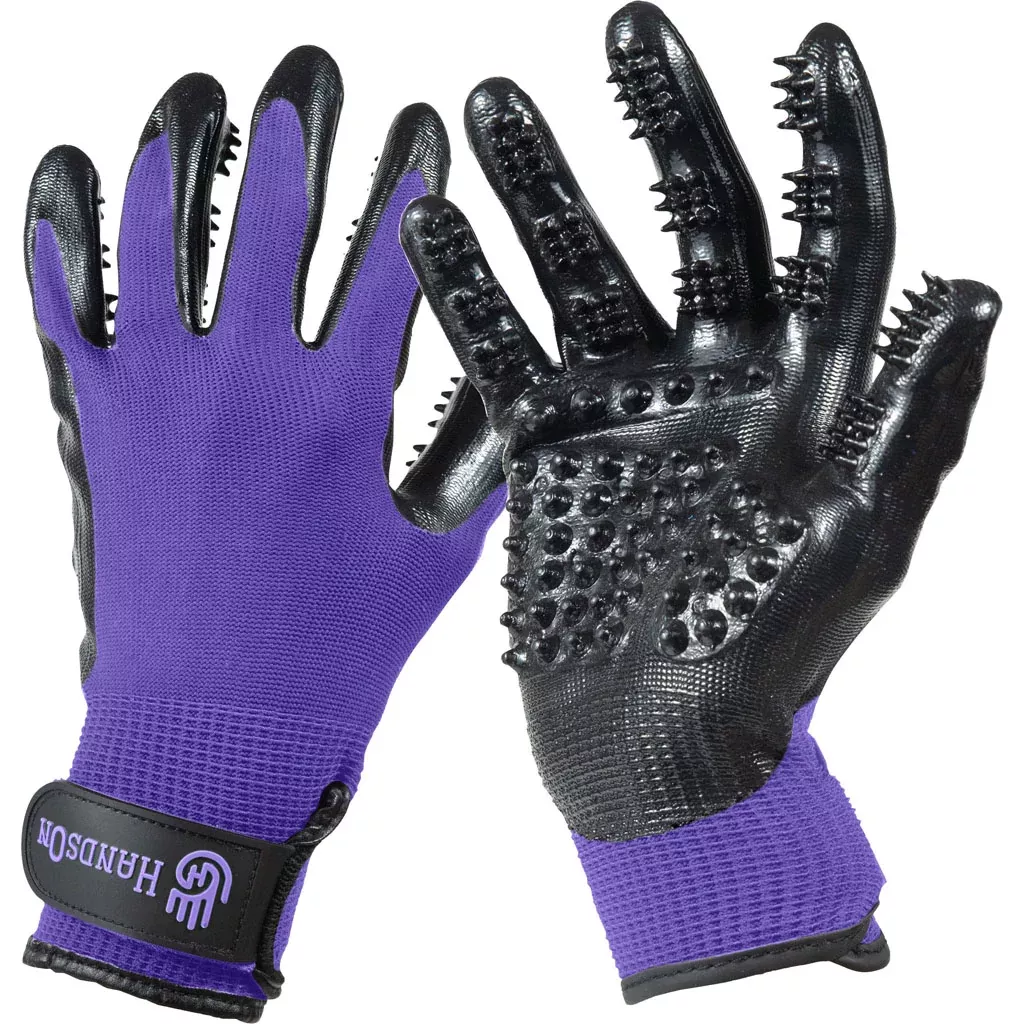 HandsOn Grooming & Bathing Gloves, Medium, Purple
