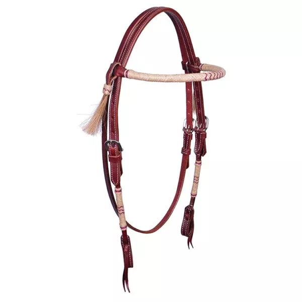 Headstall Round Rawhide Browband w/color Accents