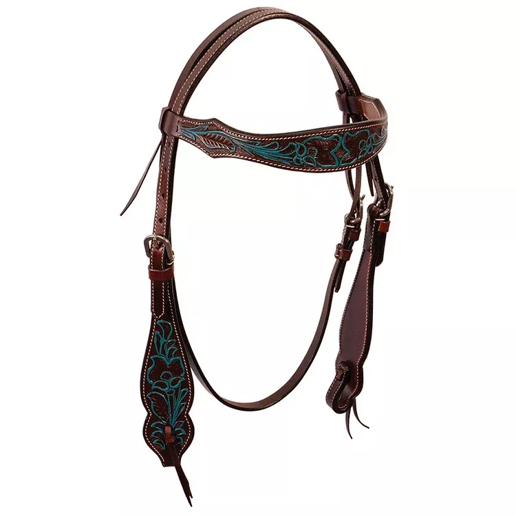 Headstall W/Tooled Browband W/Turquoise Accent