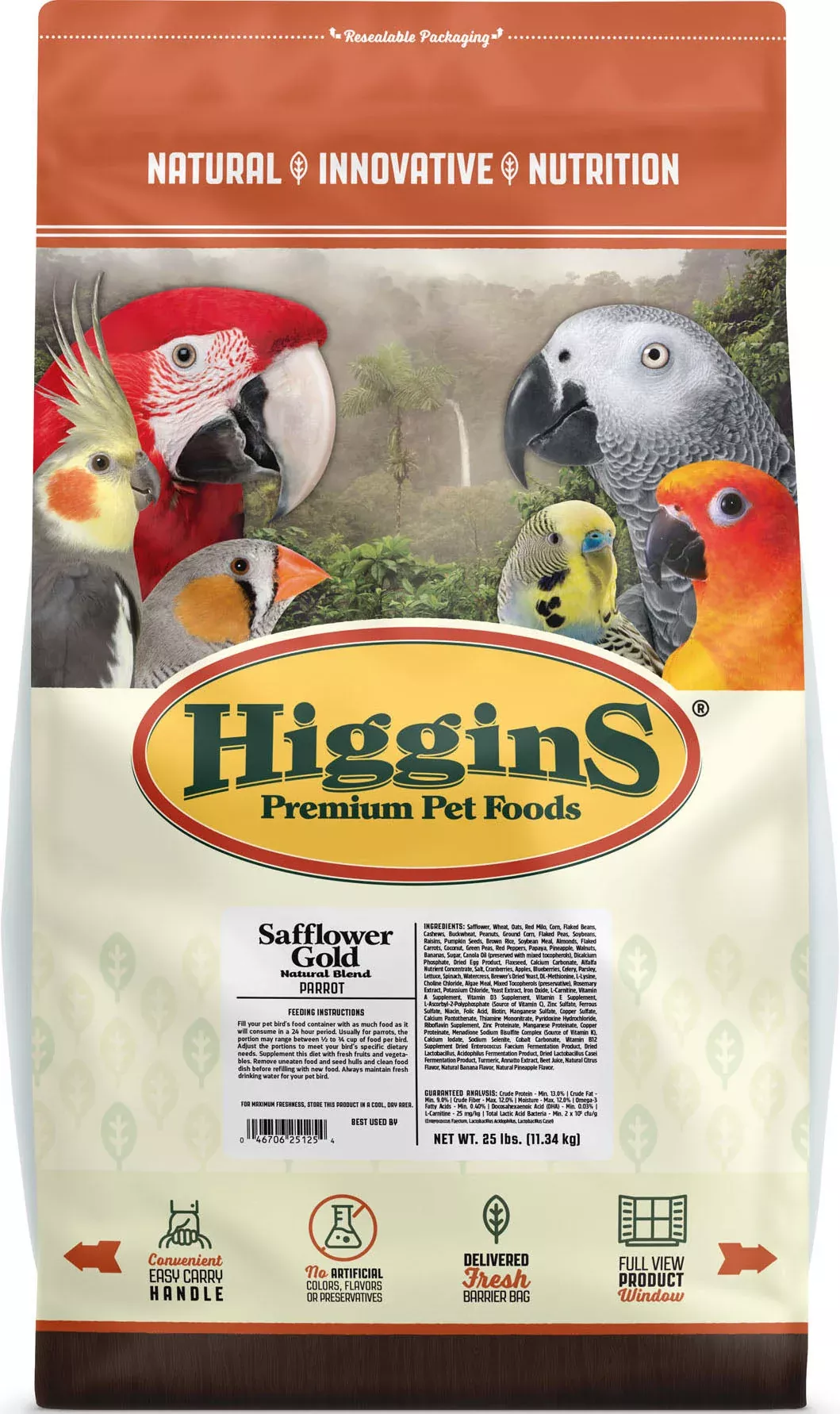 Higgins Safflower Gold Blend Parrot Food, 25 Lb