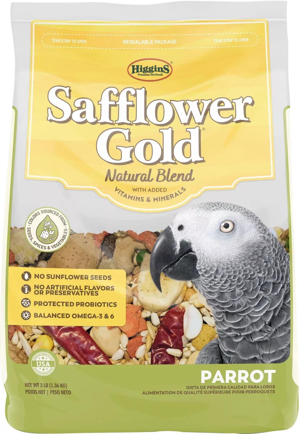 Higgins Safflower Gold Blend Parrot Food, 3 lb