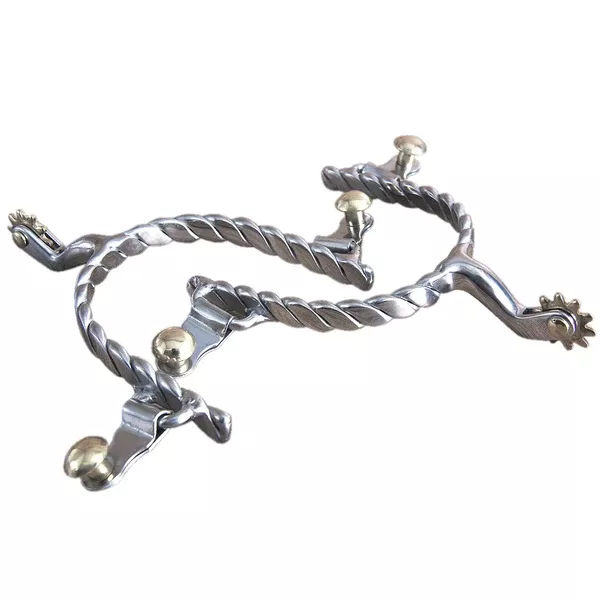 Hilason Chrome Plated Roping Men Spurs Twisted Wire Band Solid Brass Rowel