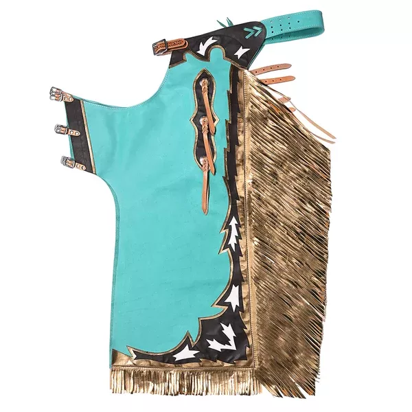 HILASON Pro Rodeo Bull Riding Chaps Genuine Leather Turquoise