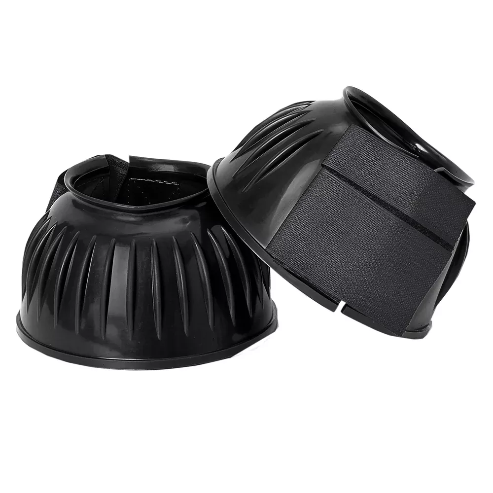 HILASON Western Horse Rubber PVC Ribbed Double Hook and Loop Bell Boots Training Protective Shock Absorbing Leg