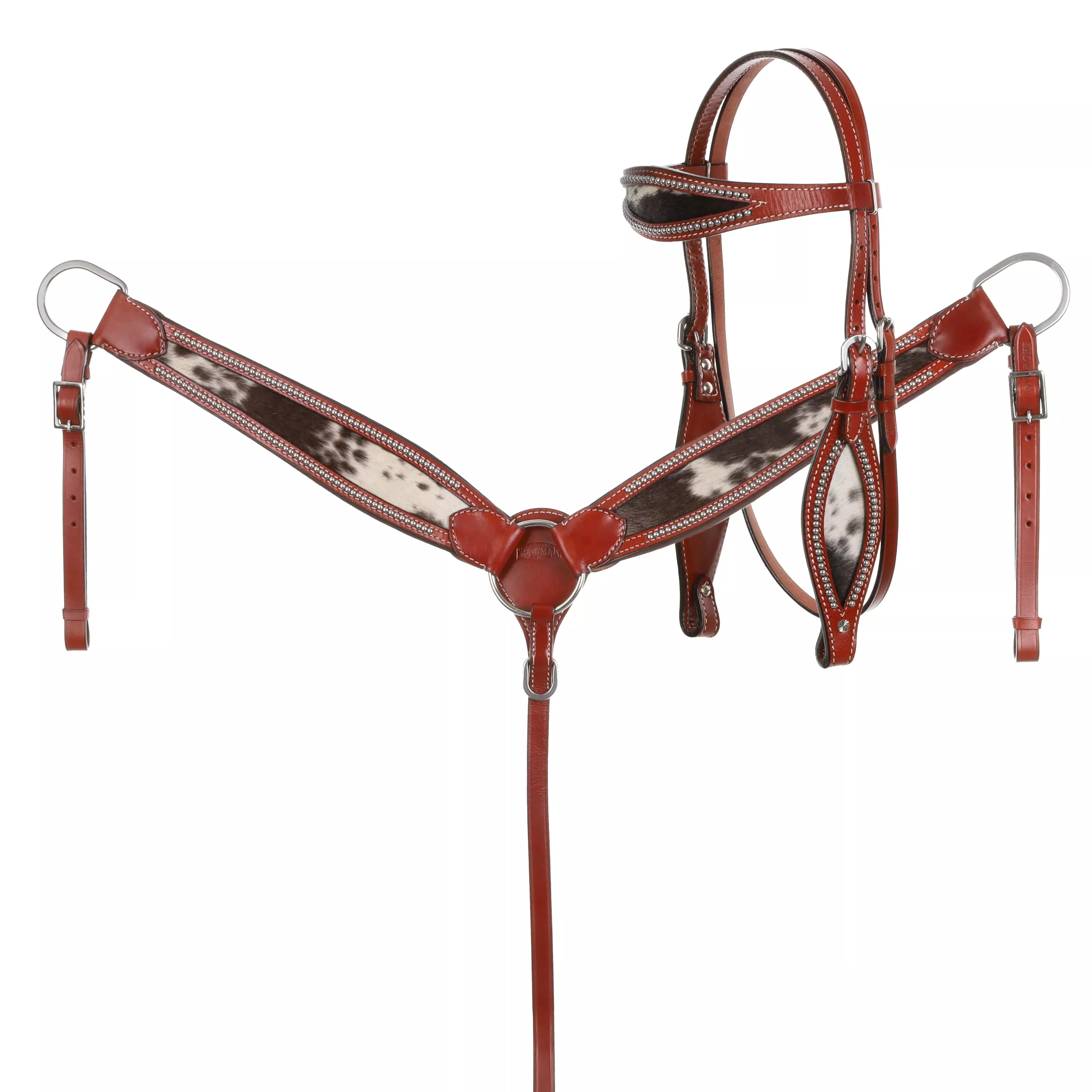 Homestead Dotted Cowhide Inlay Headstall and Breastcollar Tack Set