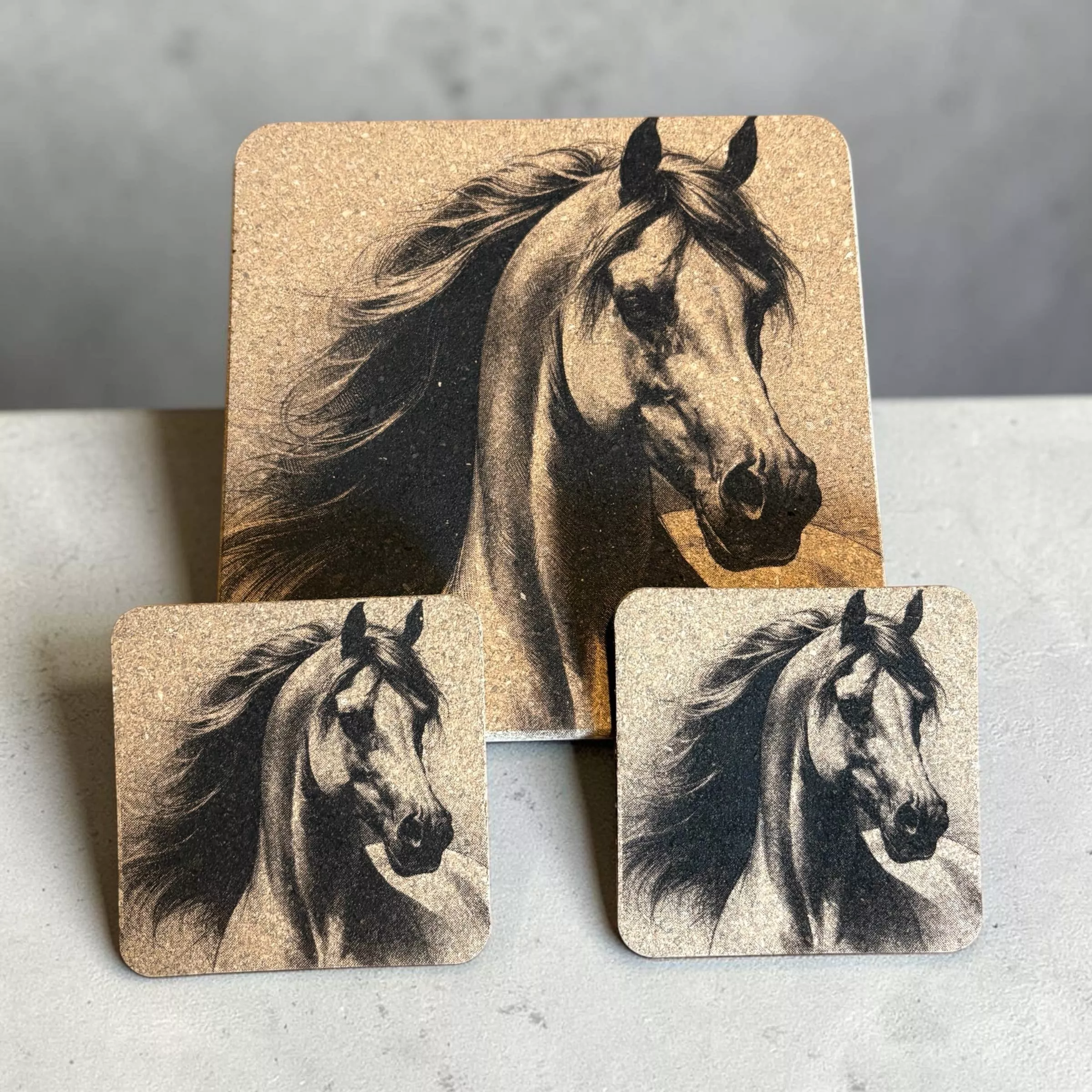 Horse cork trivet and drink coasters