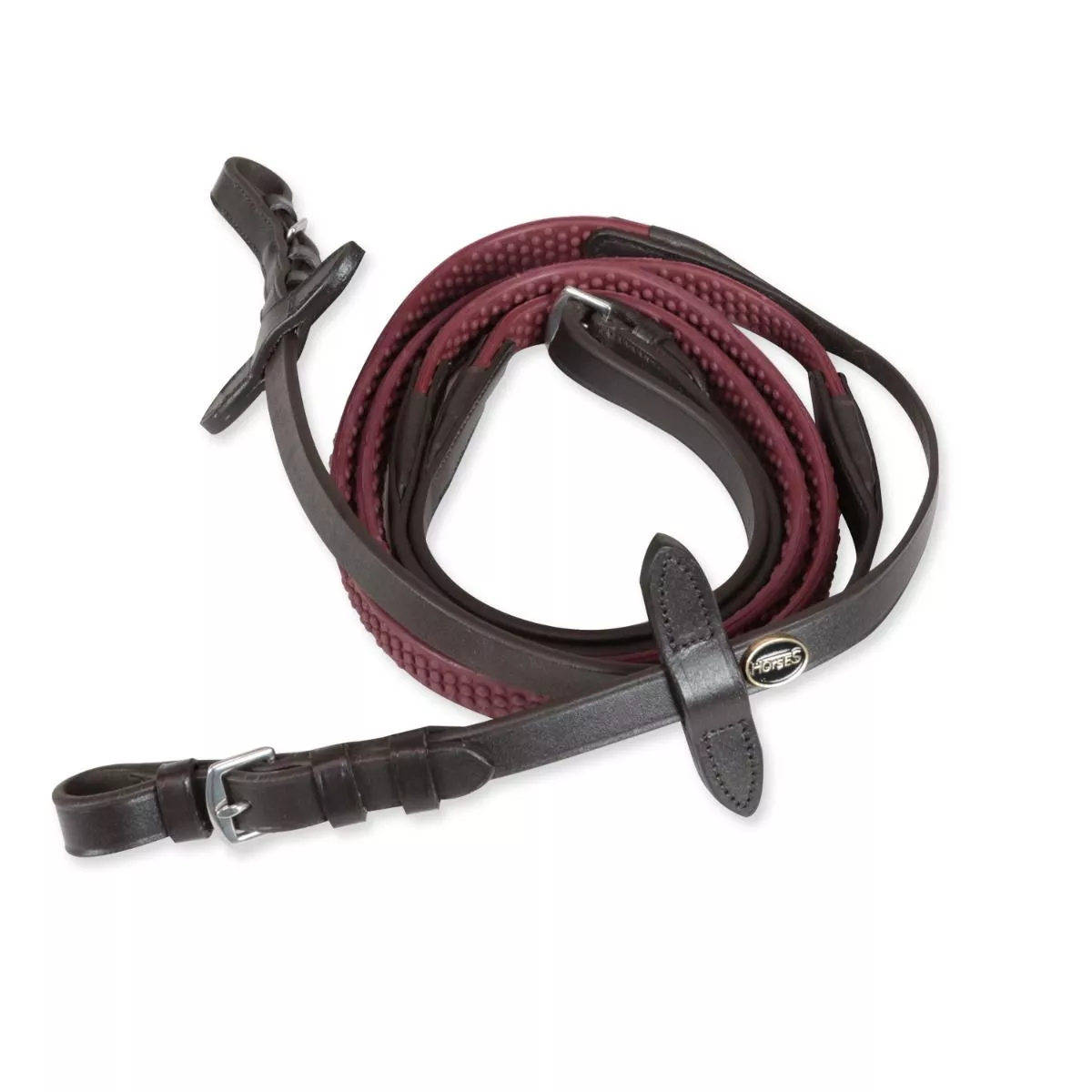 Horses Rubber Grip Reins Burgundy