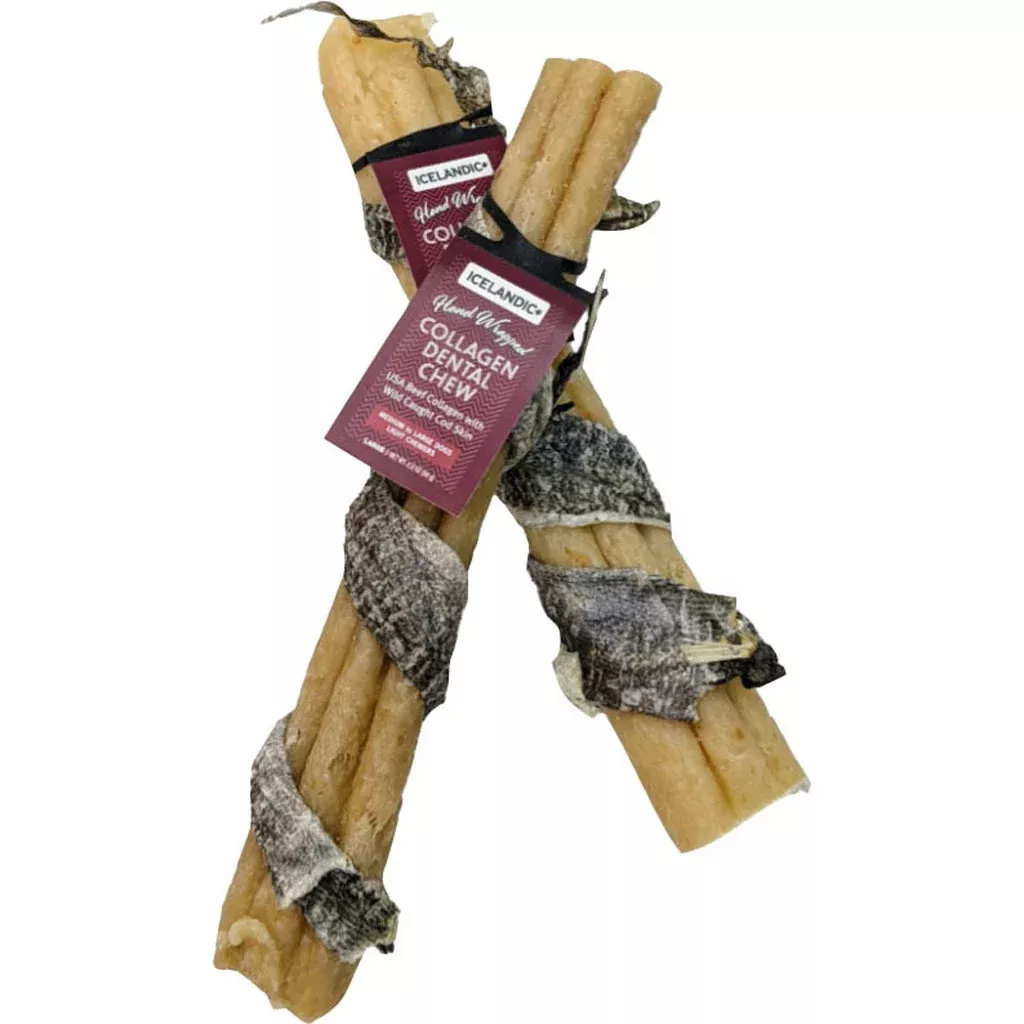 Icelandic+ Beef Collagen Dental Stick with Fish Wrap, 8 in