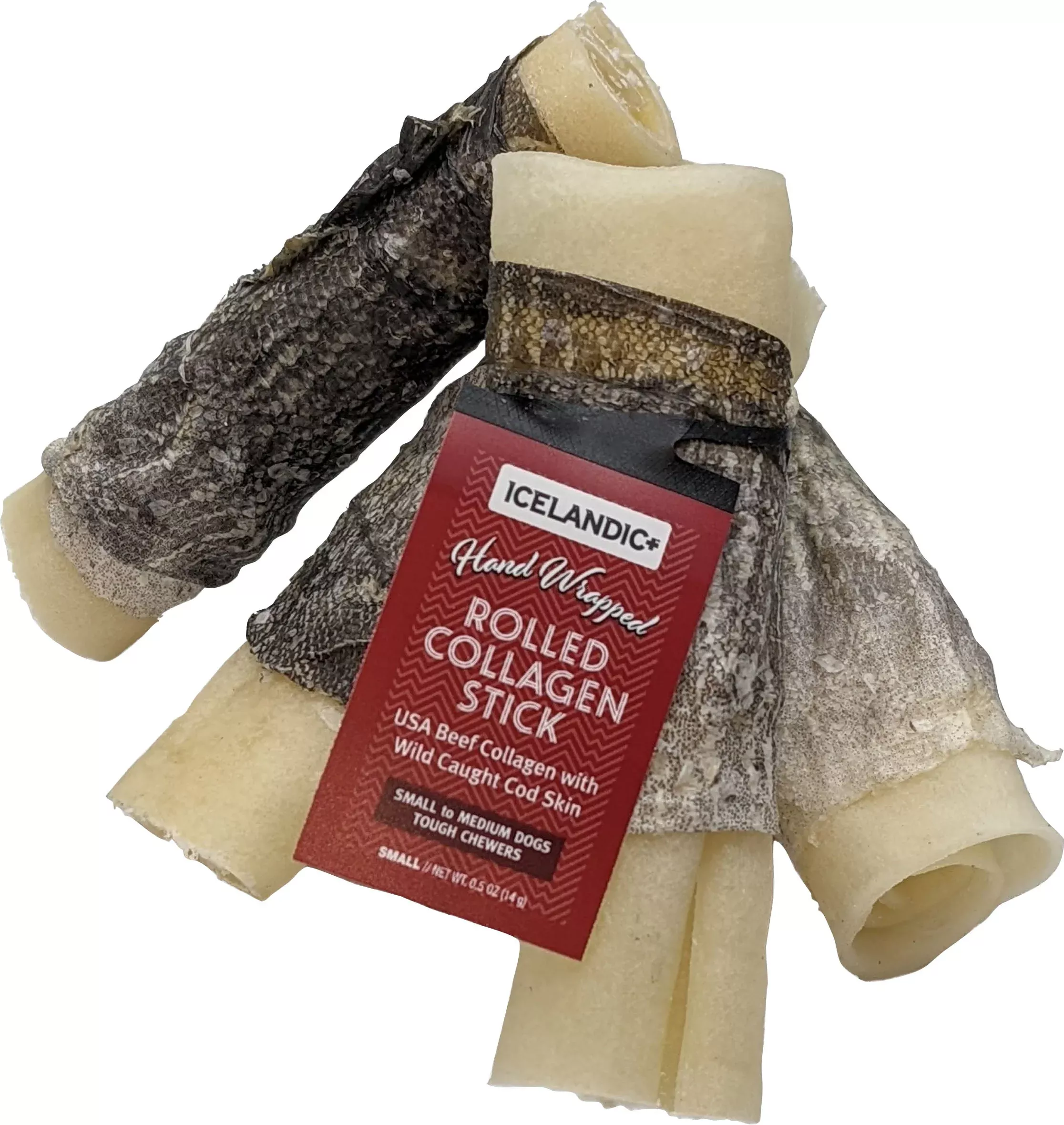 Icelandic+ Rolled Collagen Stick with Wrapped Fish 4 in, Beef