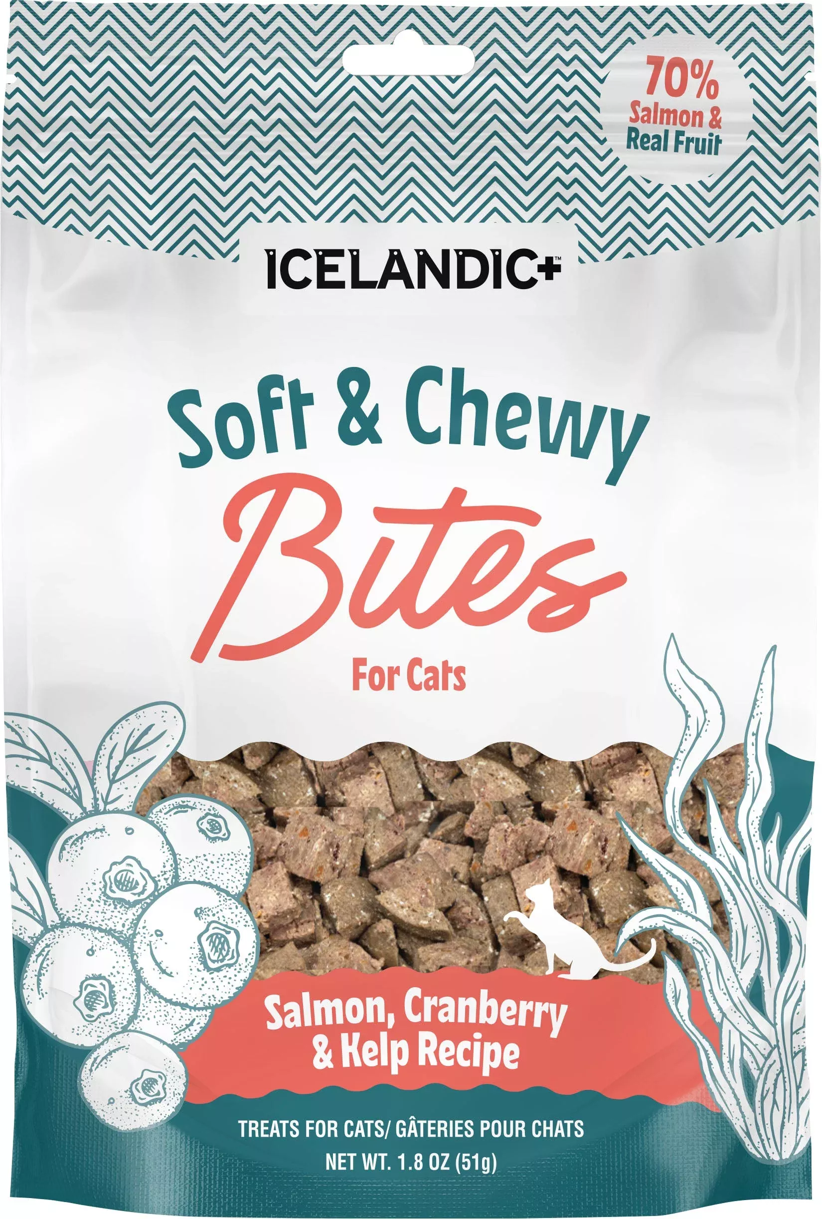 Icelandic+ Soft & Chewy Bites for Cats, Salmon & Cranberry, 1.8 oz