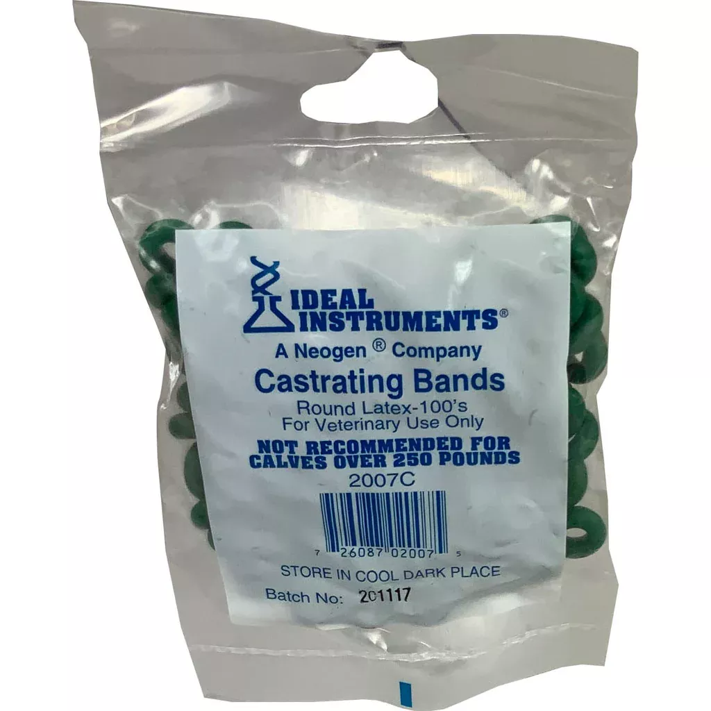 Ideal Latex Castrating Bands, Green, 100 Count