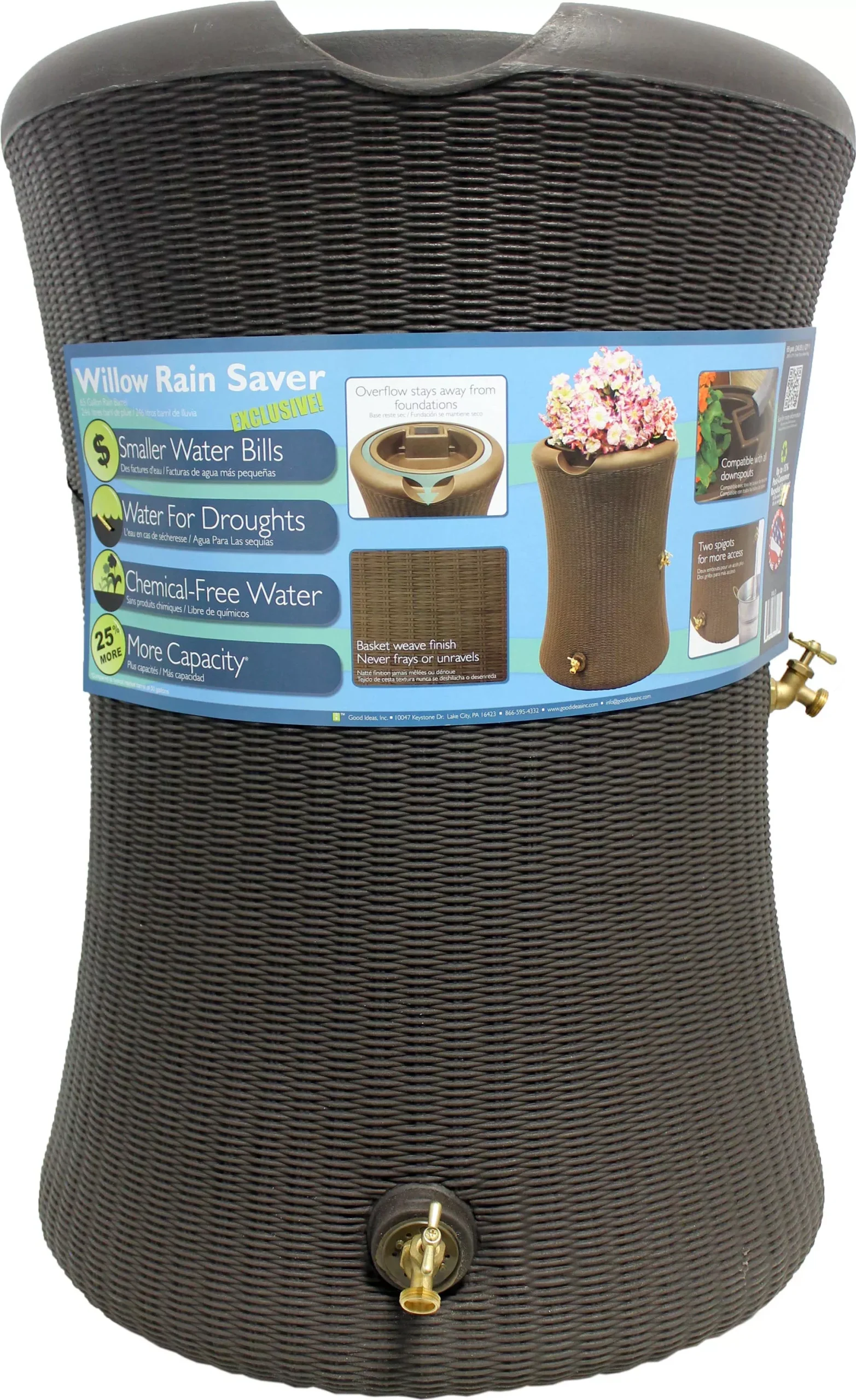 Impressions Willow Rain Barrel 65 Gallon Dark Brown