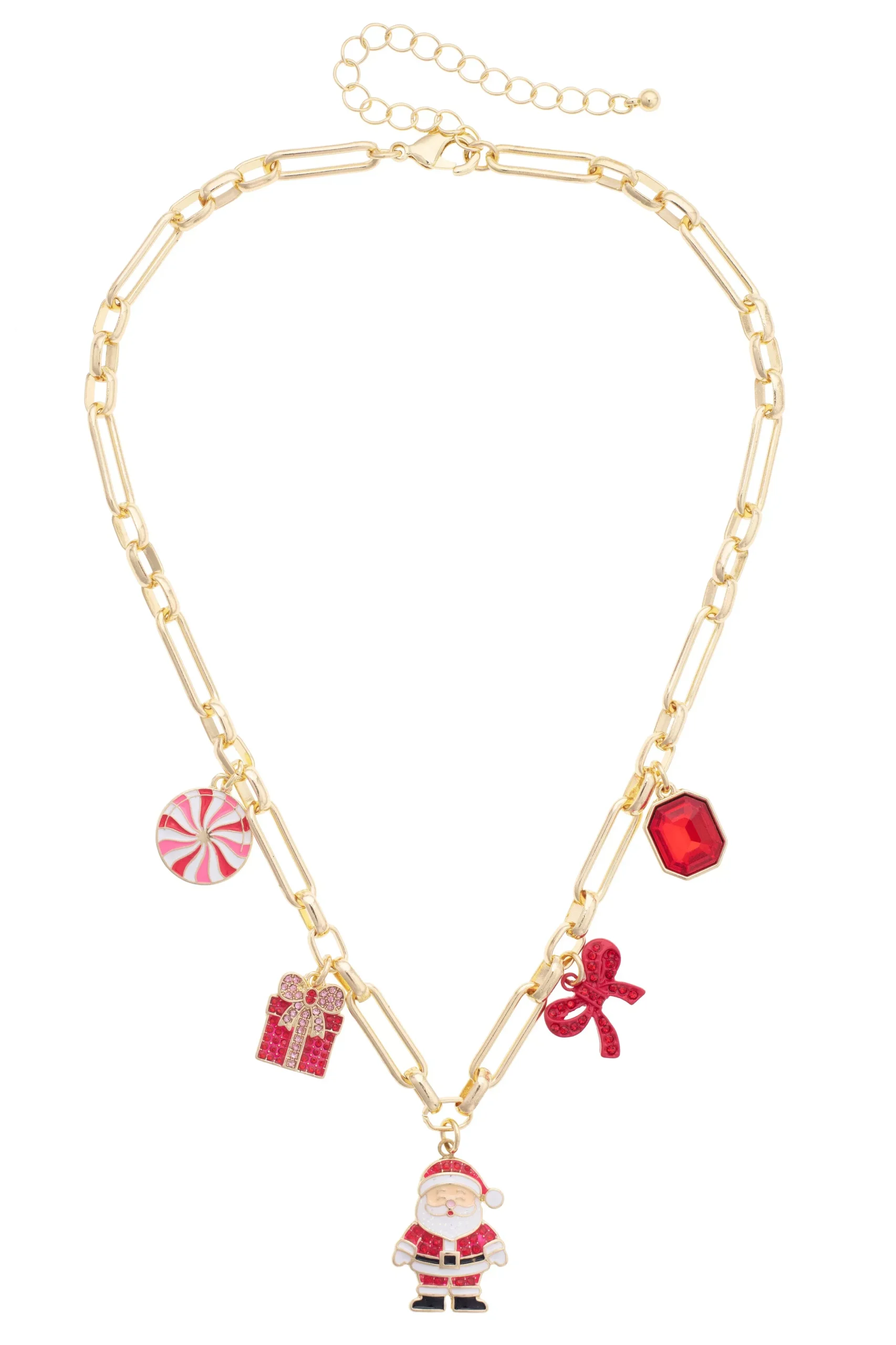 Jolly Santa Multi Charm Necklace in Red & White