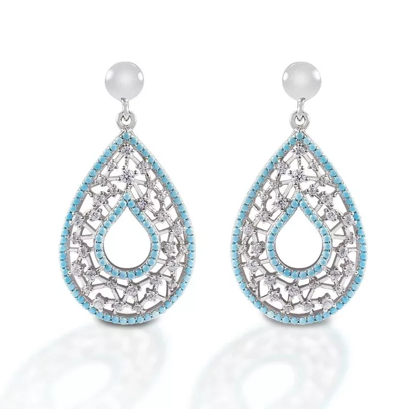 Kelly Herd Turquoise & Clear Teardrop Earrings - Sterling Silver