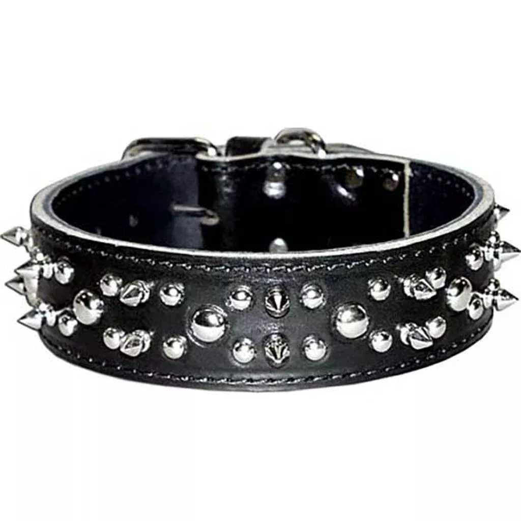 Latigo Leather Spike/Stud Dog Collar, Black, 1.75x22 in