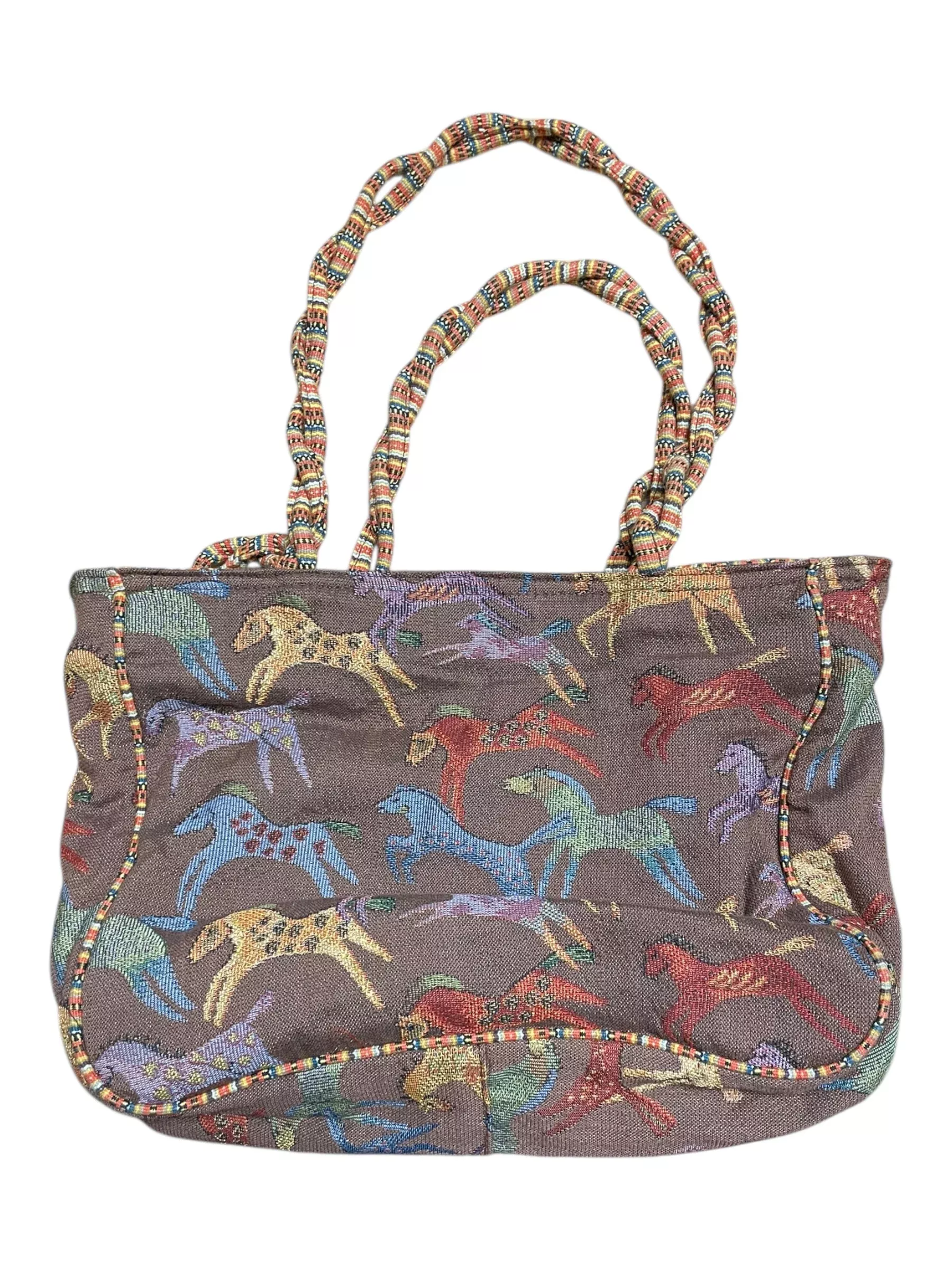 Laurel Burch Purse - Brown/Horse Pattern - Approx 12.5 x 11 x 4" - USED