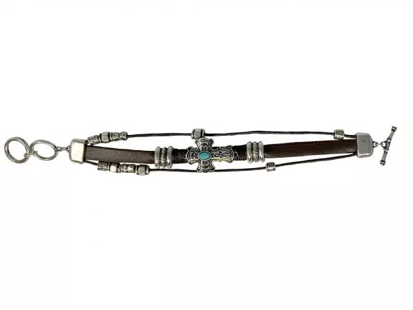 Leather Bracelet Turquoise Cross Charm