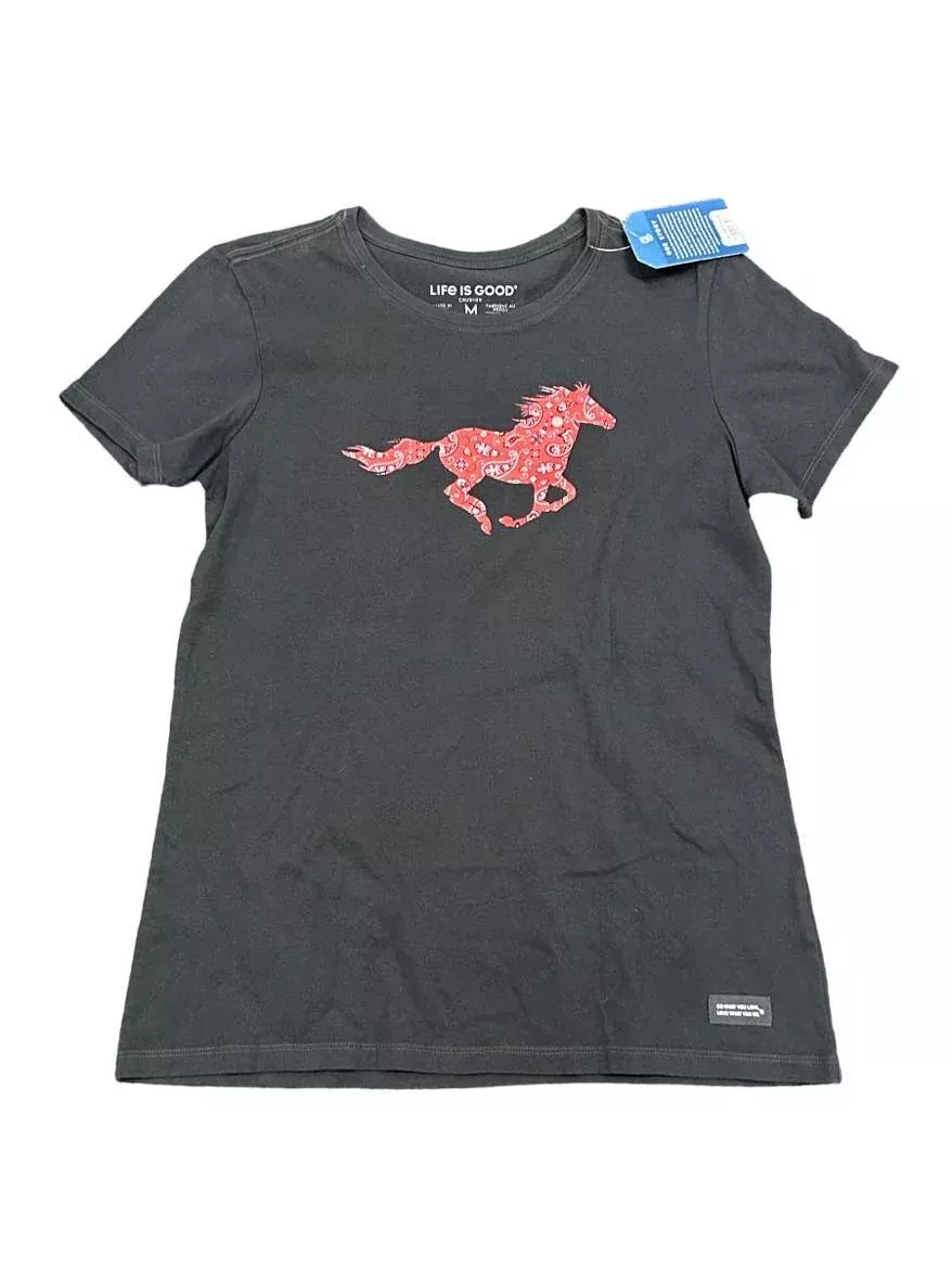 Life Is Good Horse Tee - Red/Black Medium - USED