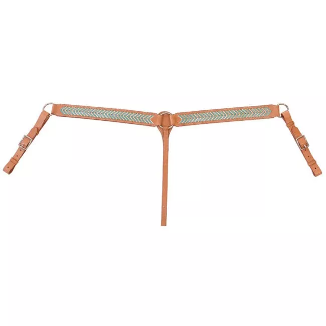 Light Leather Breast Collar w/Natural + Turquoise Laced Rawhide