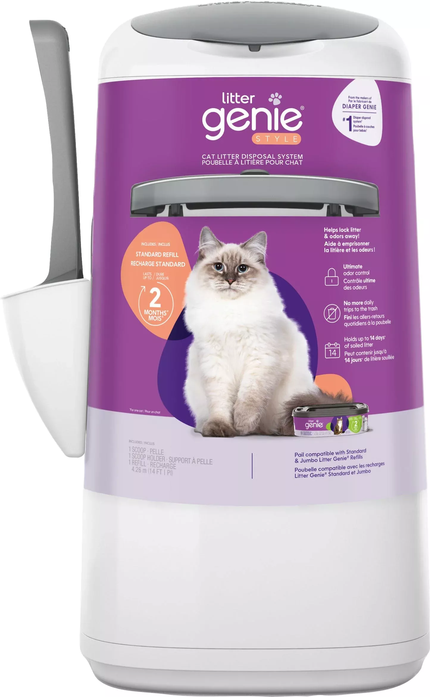 Litter Genie Style Pail Disposal System, Gray