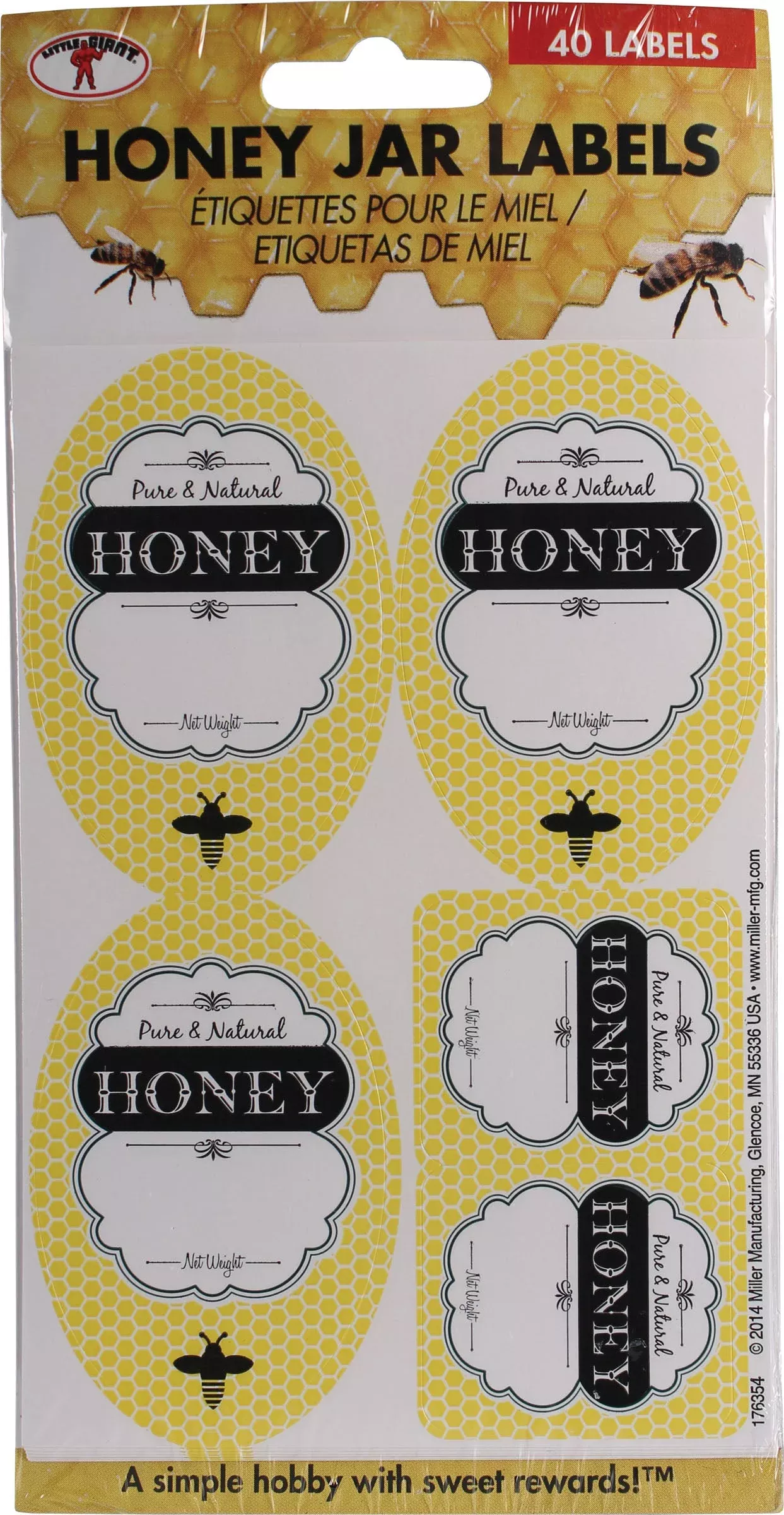 Little Giant Honey Jar Labels, 40-count, Yellow/black