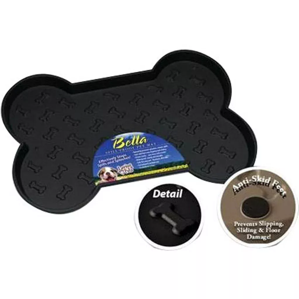 Loving Pets Bella Spill Proof Bone-Shaped Placemat, Small, Black