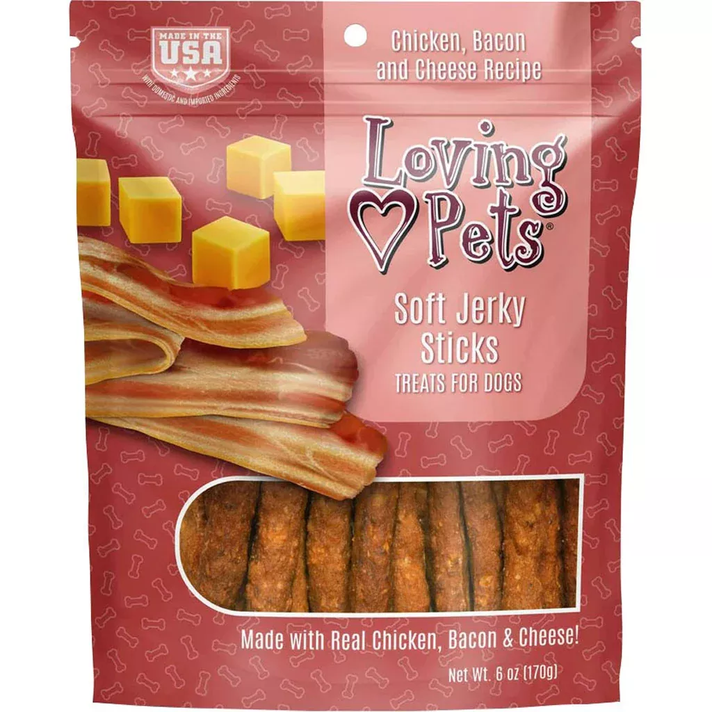 Loving Pets Soft Jerky Sticks 6 oz, Bacon & Cheese